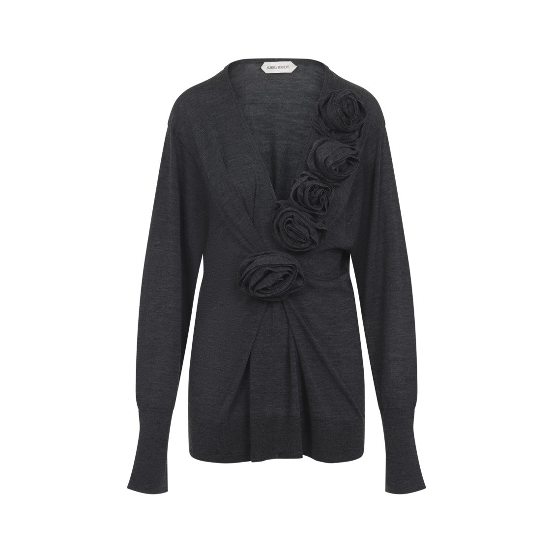 Alberta Ferretti Black Long-Sleeved Cardigan With Sculptural Rosettes