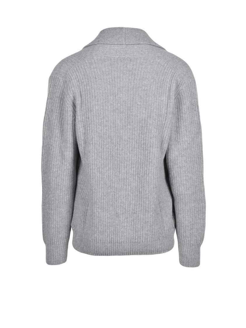 Cashmere Company P. Shawl Collar Cardigan In Light Grey With Button Closure