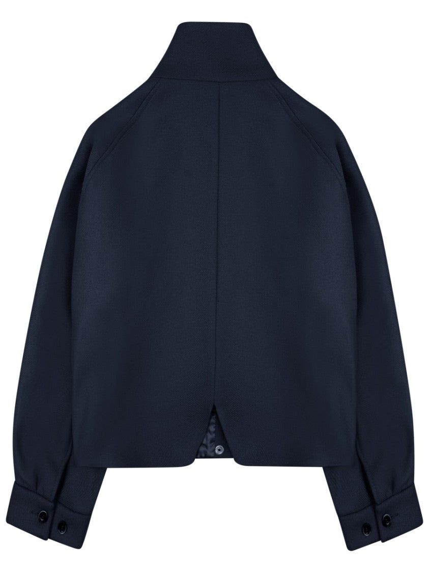 Nine In The Morning Blue Cropped High-Collar Wool-Blend Sports Jacket