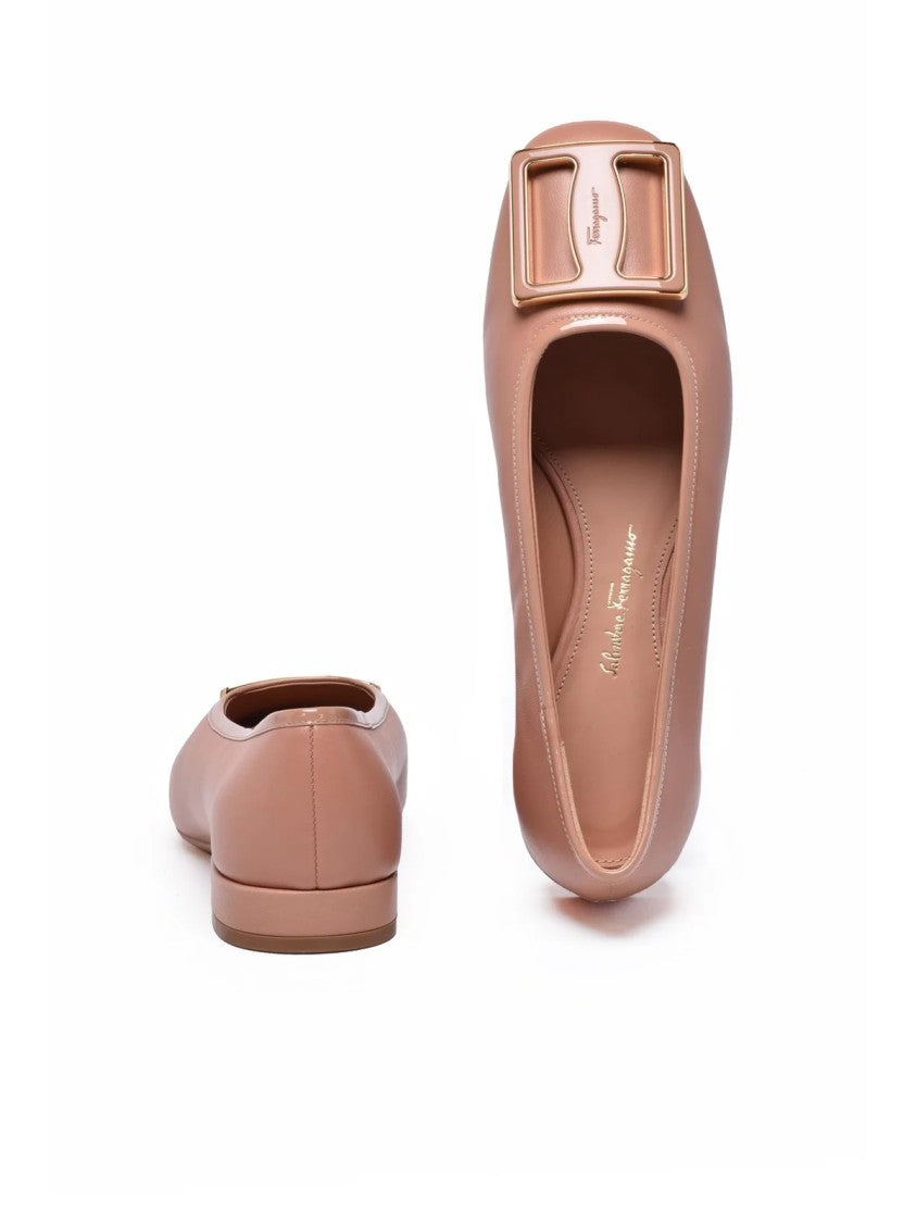 Salvatore Ferragamo Pink Low-Heel Buckle Leather Flats