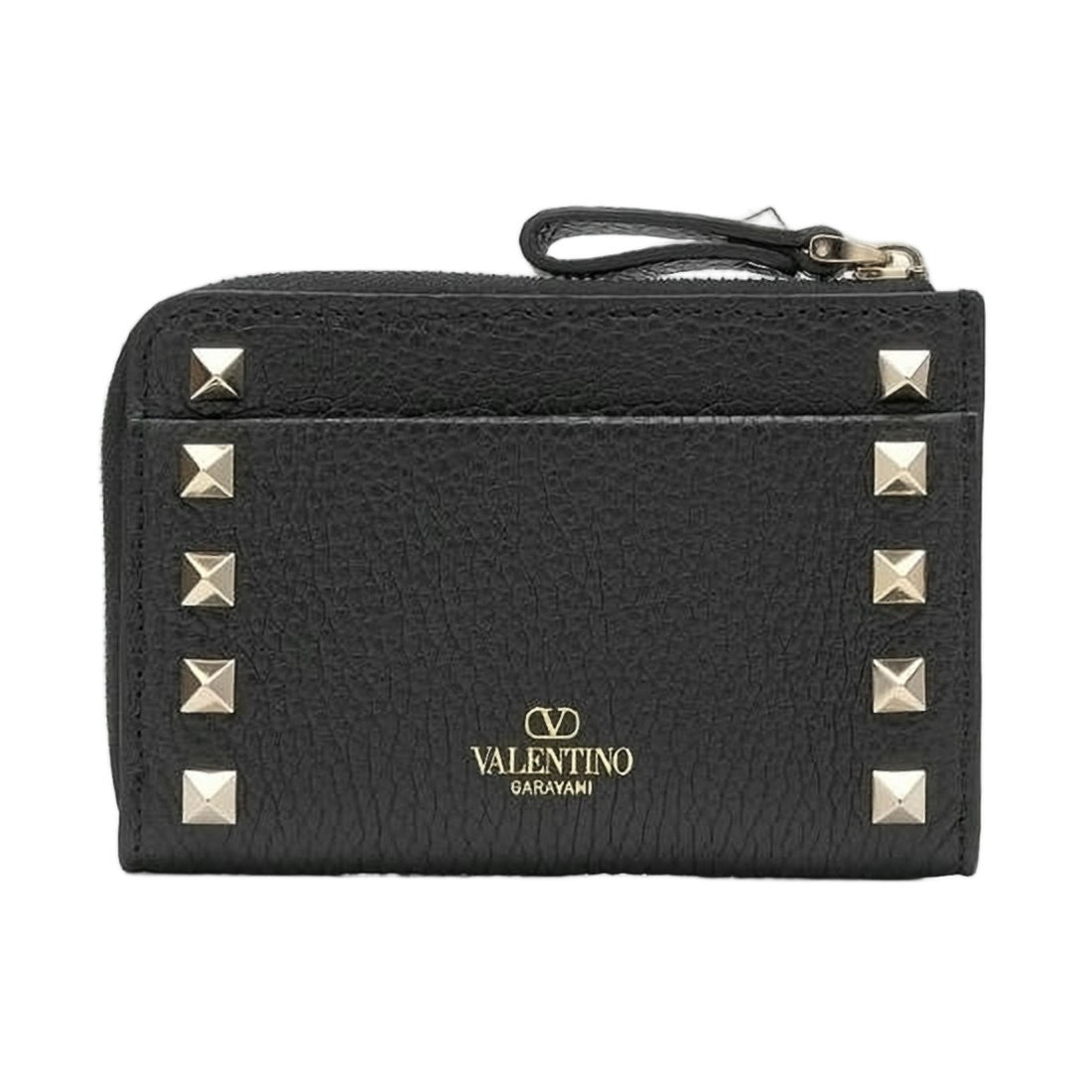 Valentino Textured Black Wallet With Pyramid Studs