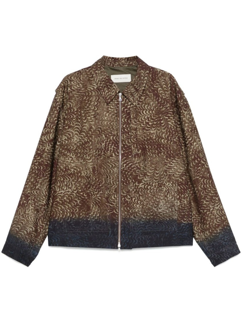 Dries Van Noten Chocolate Brown Jacket With Feather-Like Pattern