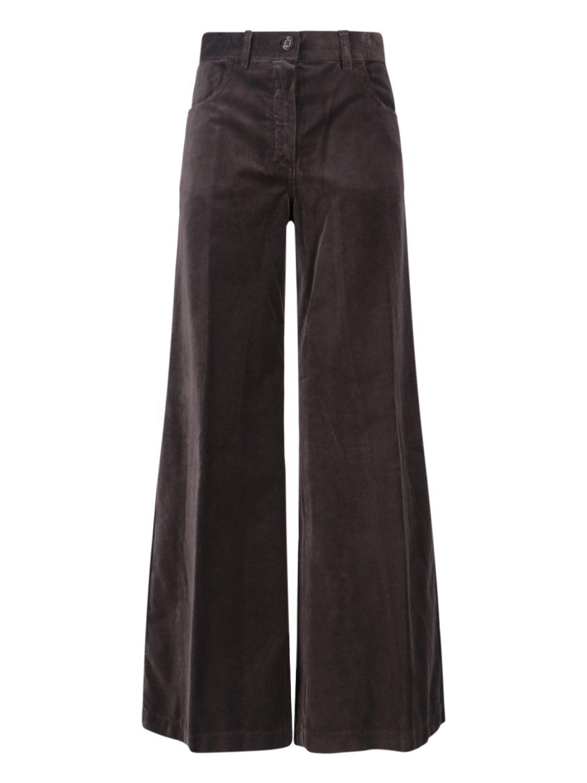 Aspesi High-Waisted Velvet Wide-Leg Trousers With Flared Design