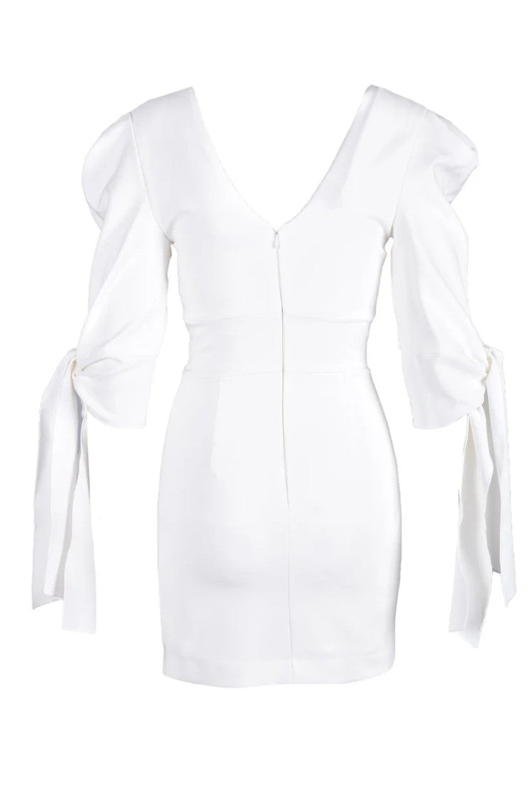 Feminista White Puffed Polyester-Blend Mini Dress