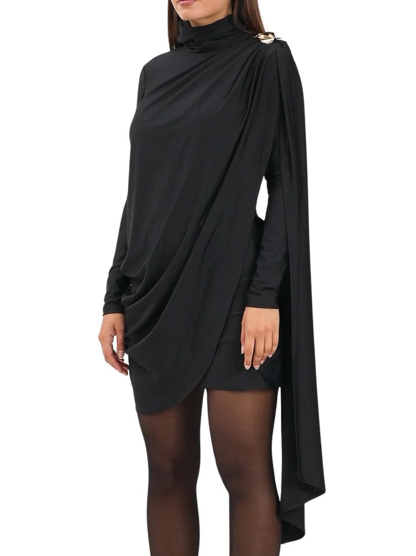 Tpn Asymmetrical Draped Black Lycra Dress With Gold Clasp