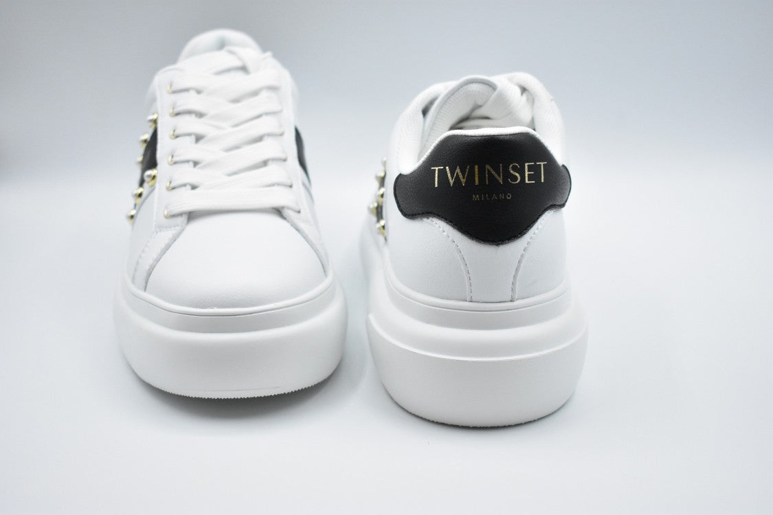 Twin-Set Sneakers With Contrasting Heel Tab And Gold Studs
