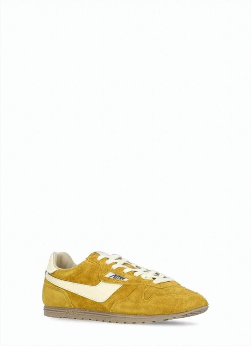 Autry Mustard Yellow Suede Sneakers With White Accents