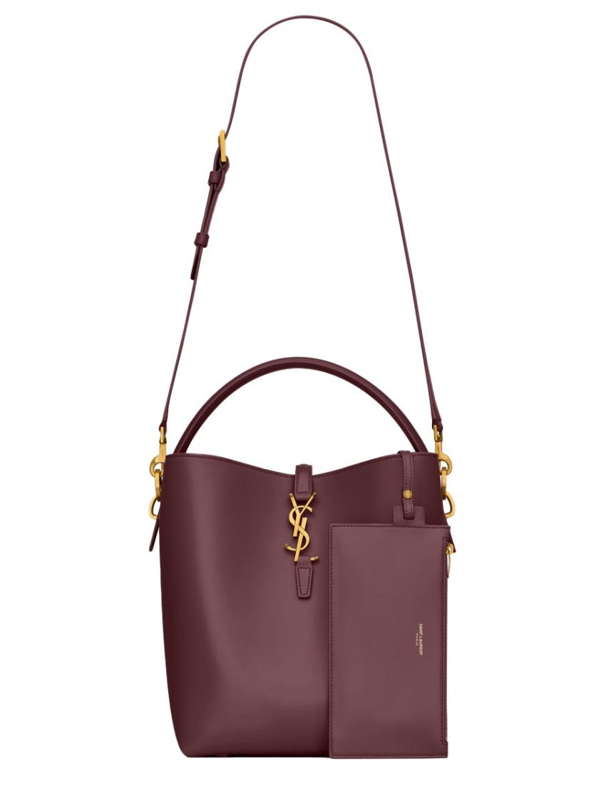 Saint Laurent Structured Shoulder Bag In Deep Bordeaux Calf Skin