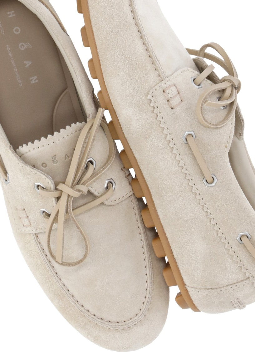 Hogan Beige Olympia Laced Suede Loafers