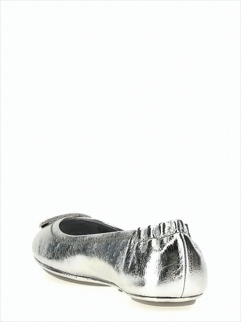 Tory Burch Metallic Leather Flat Shoes With Textured Emblem