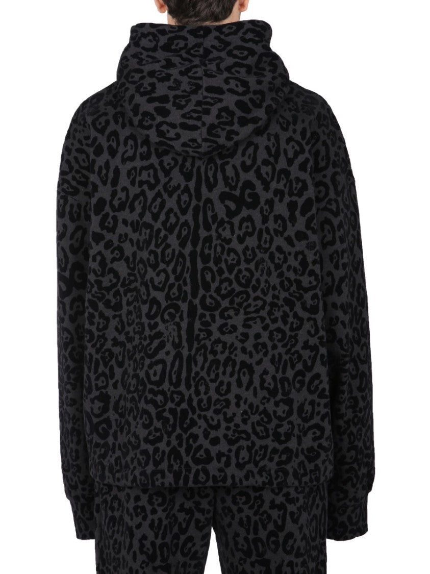 Dolce & Gabbana Leopard Print Hoodie With Adjustable Drawstring