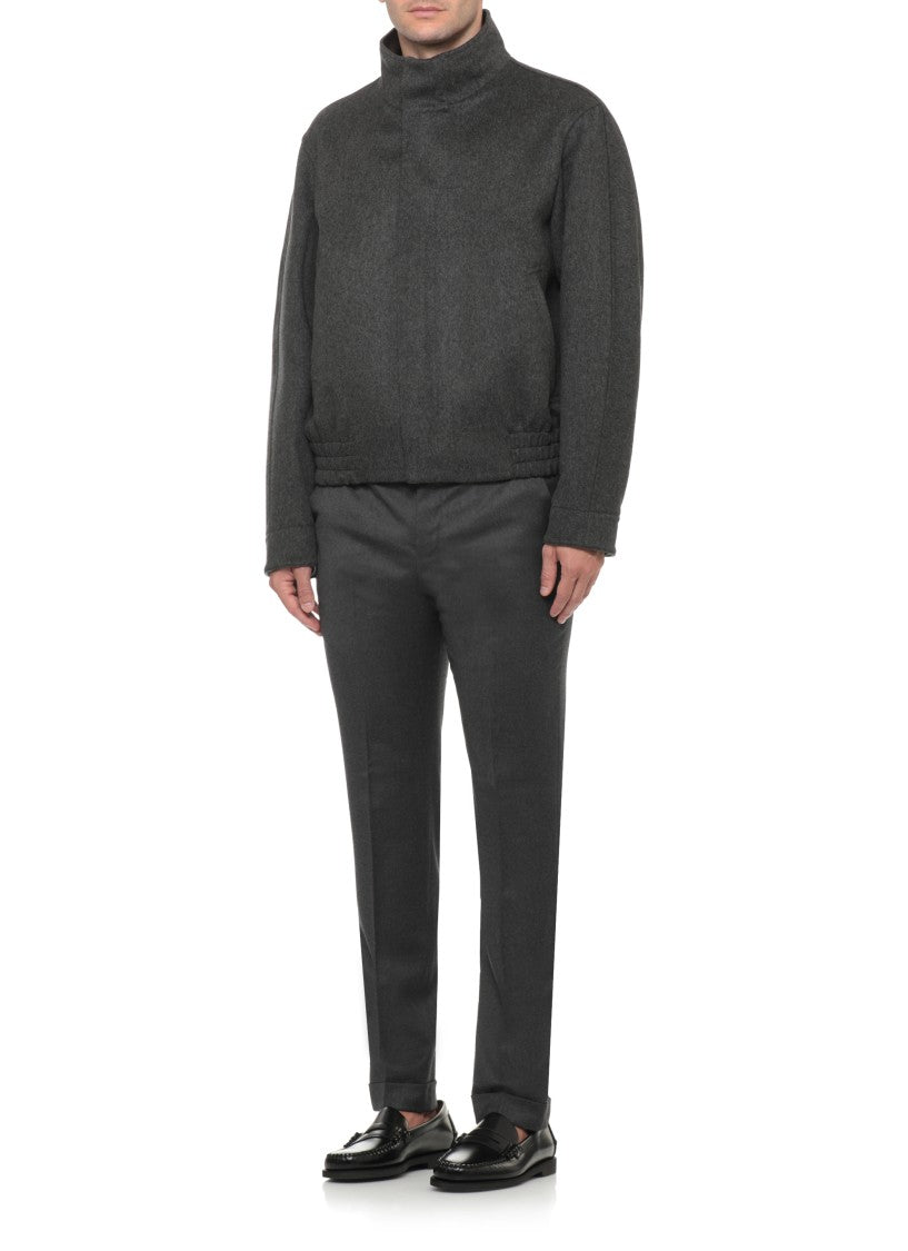 Lardini Dark Grey High-Neck Wool Jacket