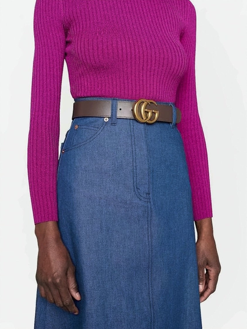 Gucci Brown Fabric Leather Double-G Belt