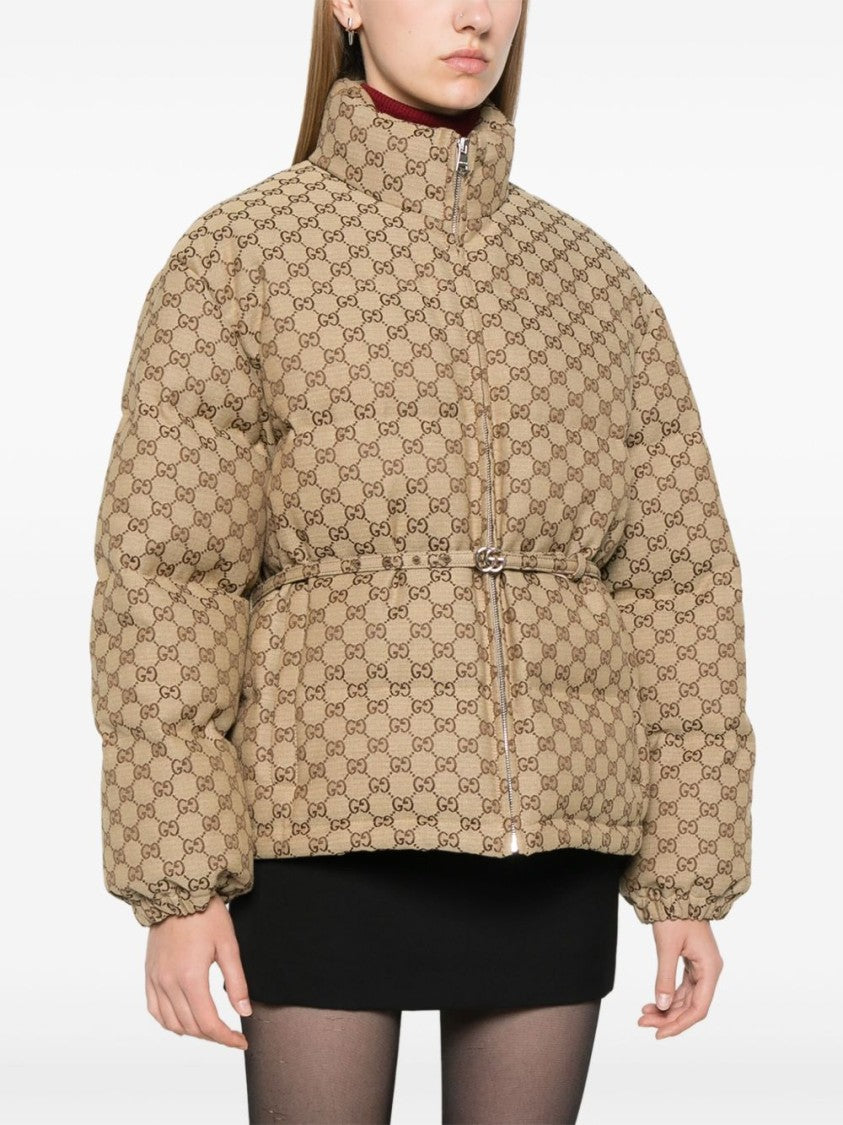 Gucci Beige Quilted Gg Pattern Slim Belt Coat
