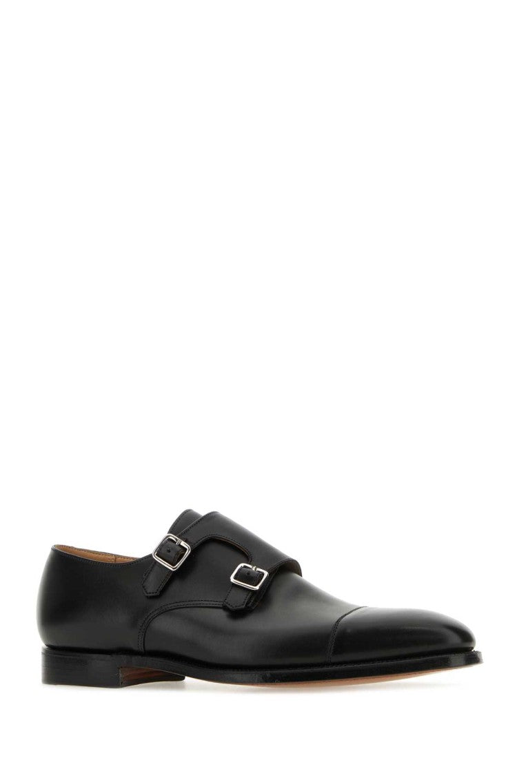 Crockett & Jones Black Leather Lowndes Monk Strap Shoes