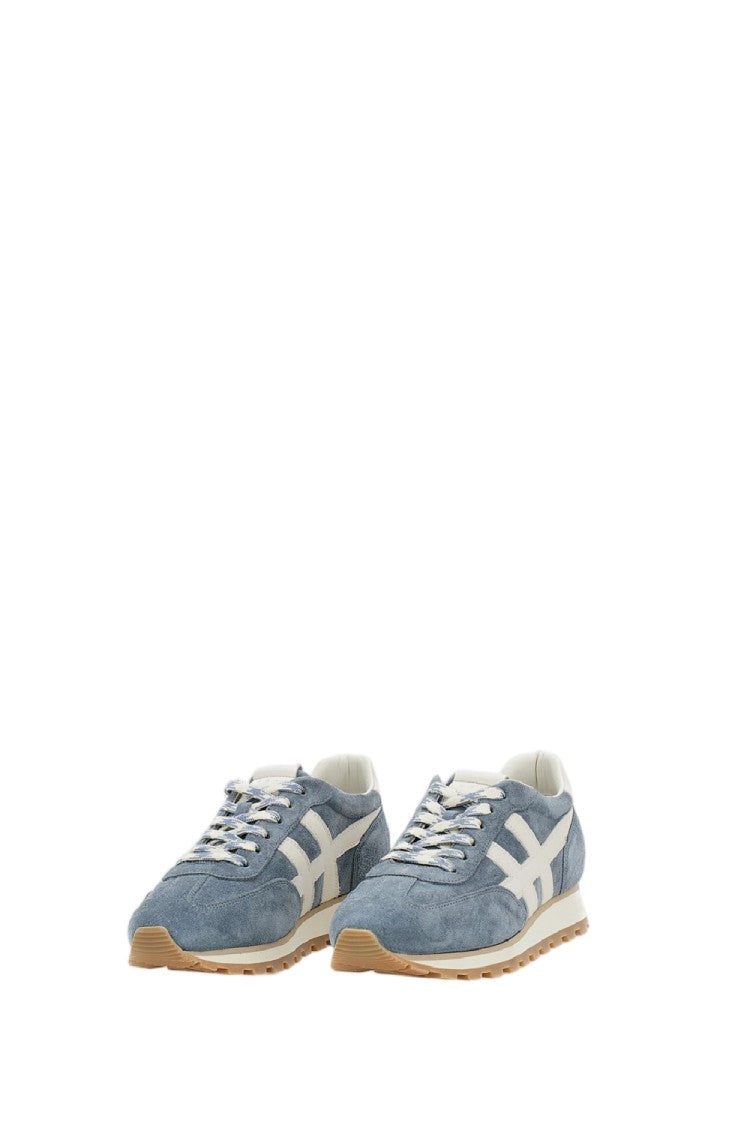 Hogan Light Blue Suede Sneakers With Leather Logo And Eva Outsole