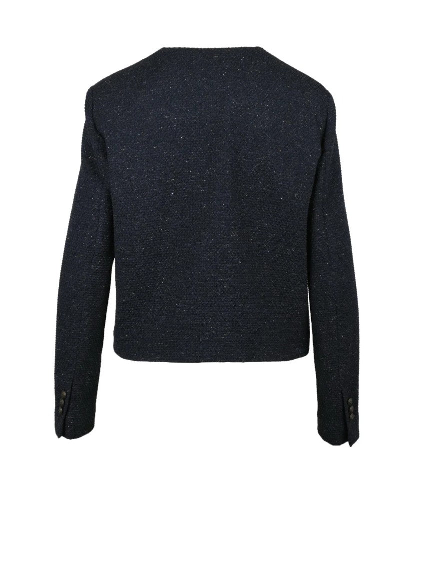 Circolo 1901 Cropped Crew Neck Jacket In Textured Mixed Wool