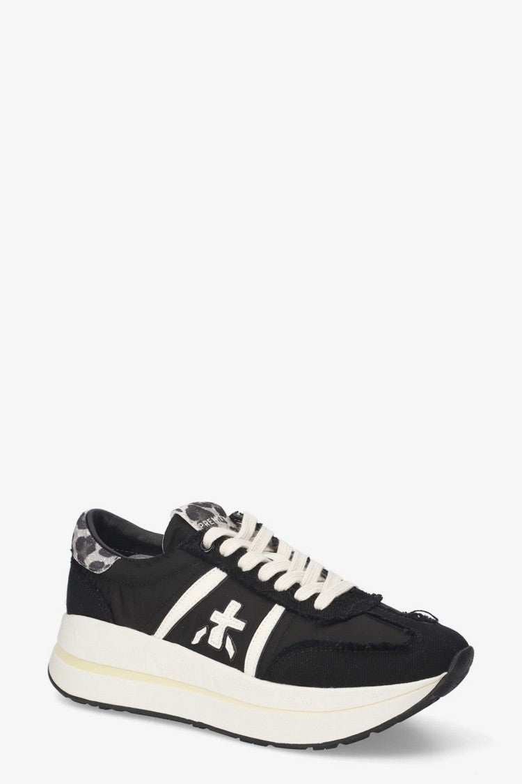 Premiata Black Leopard-Trim Chunky Sneaker