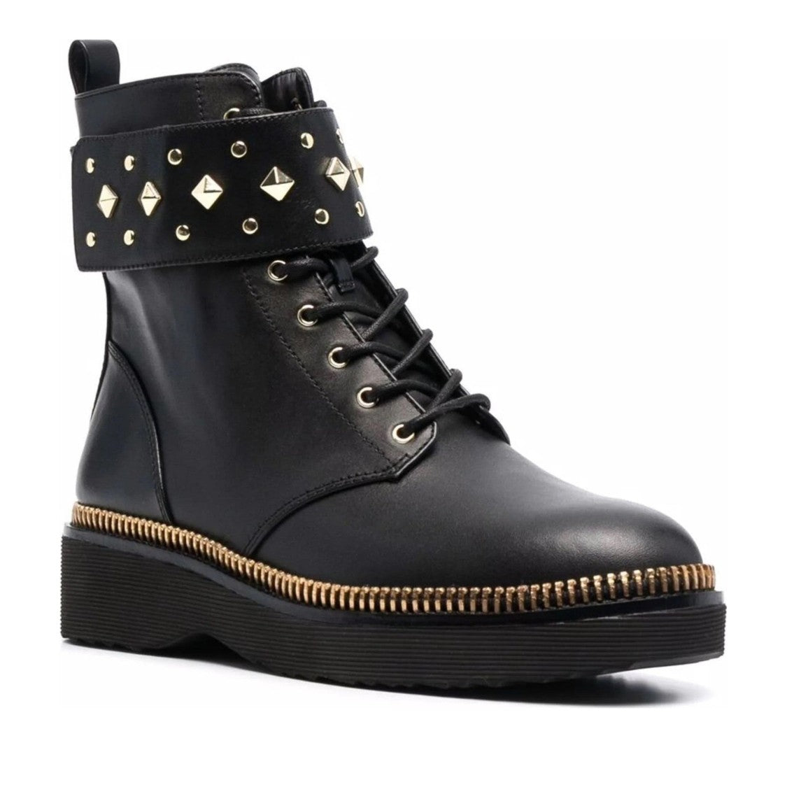 Michael Kors Black Haskell Cuff Leather Studded Strap Boots