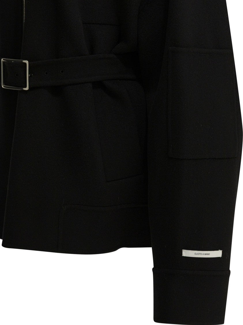 Max Mara Rectangular Buckle Closure Black Virgin Wool Jacket