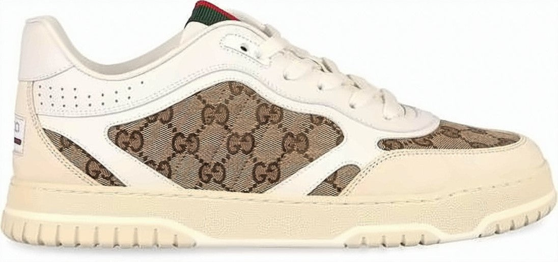 Gucci Beige And Brown Monogram Canvas Sneakers With Suede Accents
