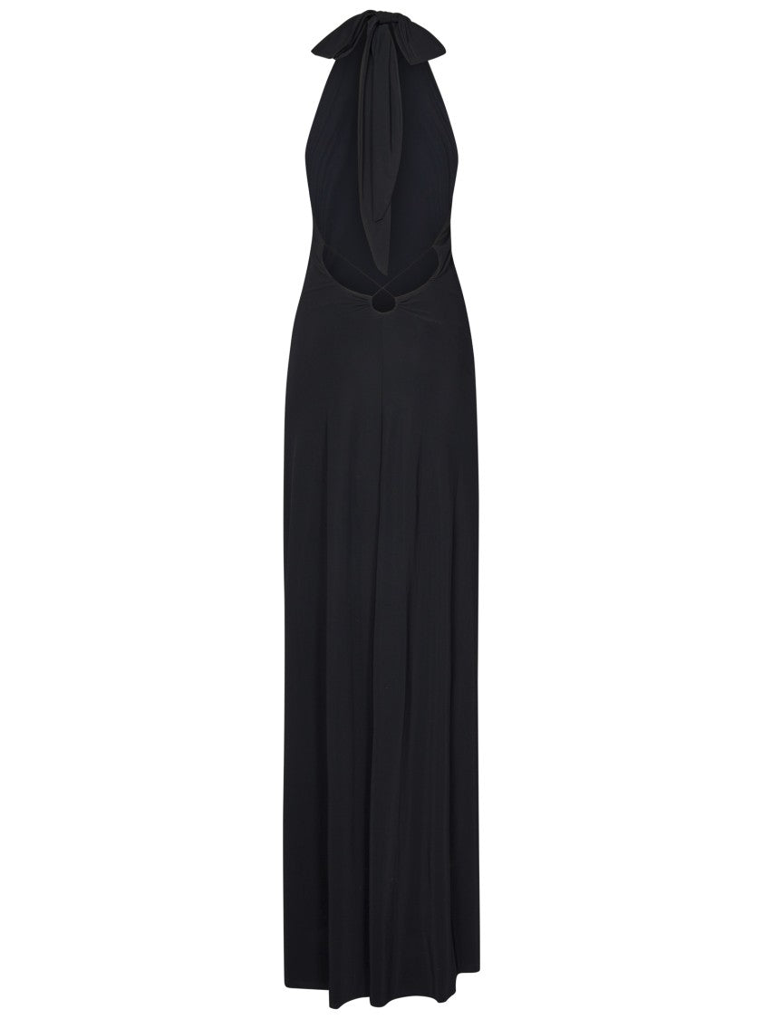 Amazuin Long Black Halterneck Dress With Back Cut-Out