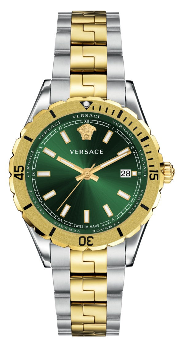 Versace Hellenyium 42Mm Quartz Watch With Green Dial And Bicolor Finish