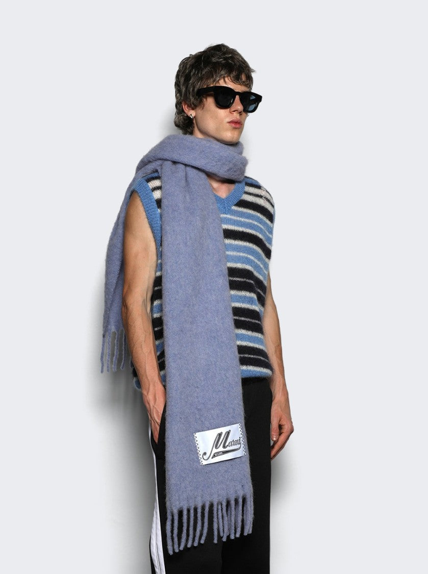 Marni Fringed Blue Scarf With Textured Finish