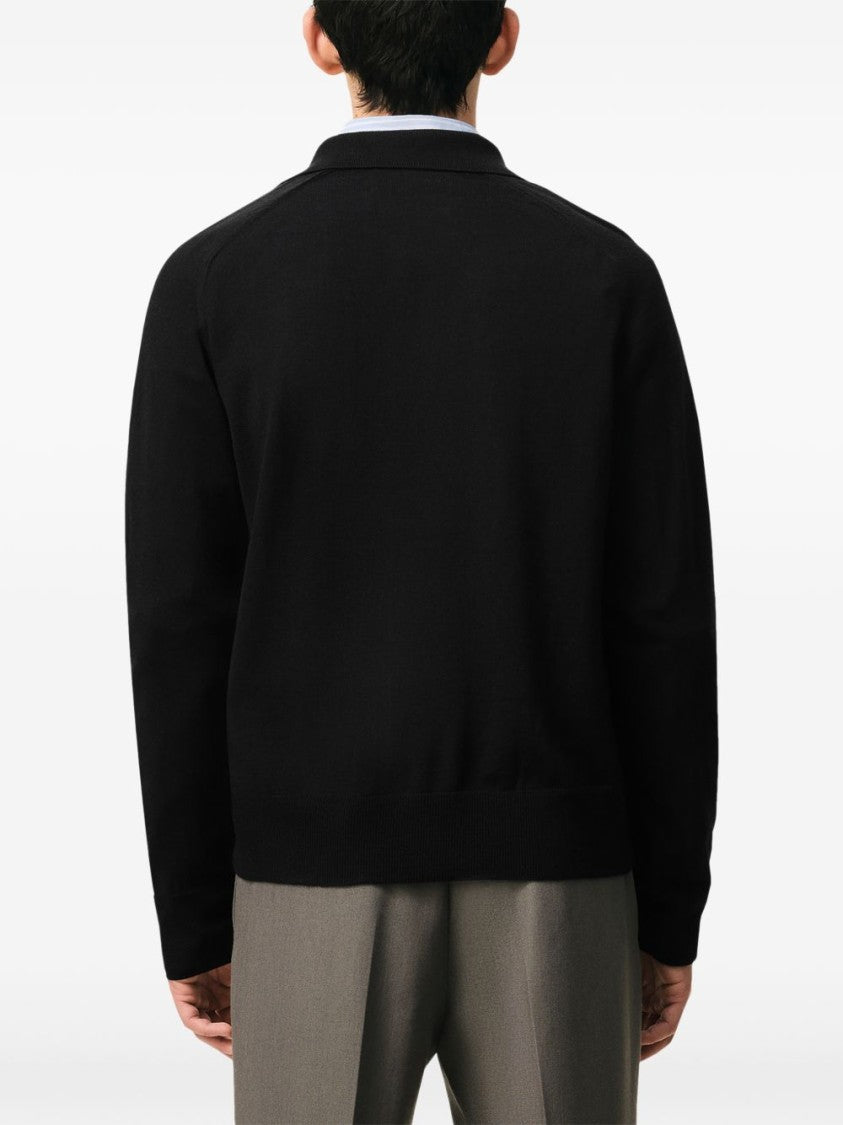 Ami Paris Black Polo Collar Embroidered Knit Sweater