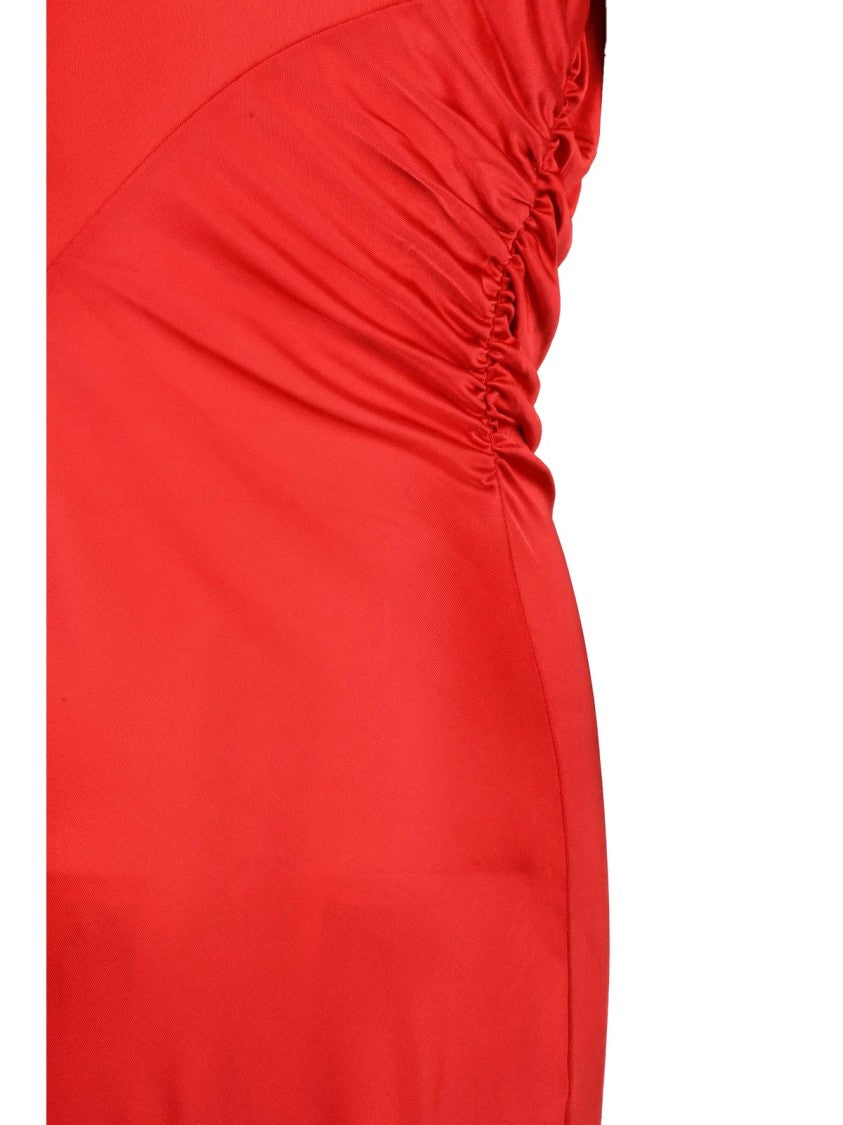 Vivienne Westwood Asymmetric Red Lycra Midi Dress With Off-Shoulder Neckline