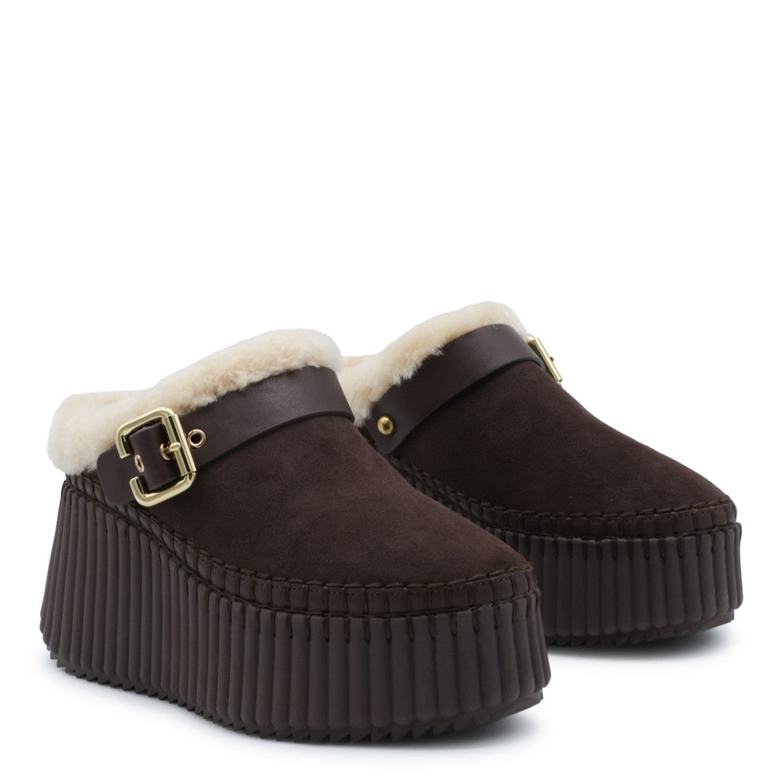 Chloé Dark Brown Buckle Open-Back Leather Sneakers
