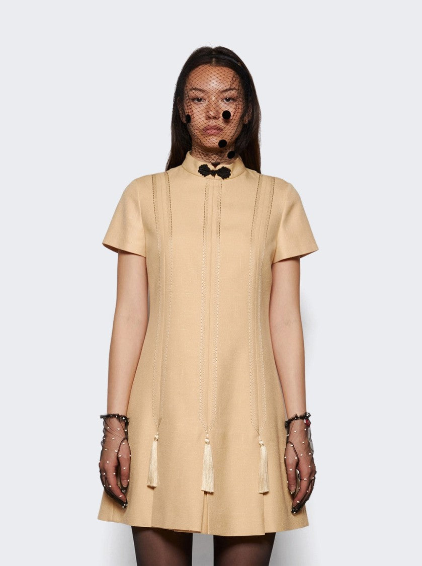 Valentino Embroidered Woven Mini Dress With Tassels Birch