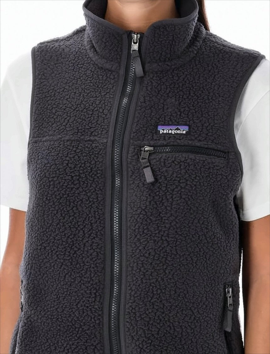 Patagonia Textured Fleece Vest With High Collar And Zippered Pockets
