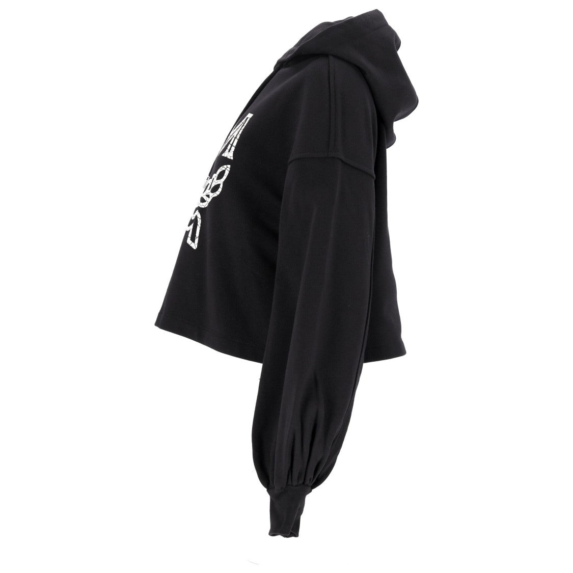 Mcm Cropped Black Oversized Hoodie With Iconic Logo Print