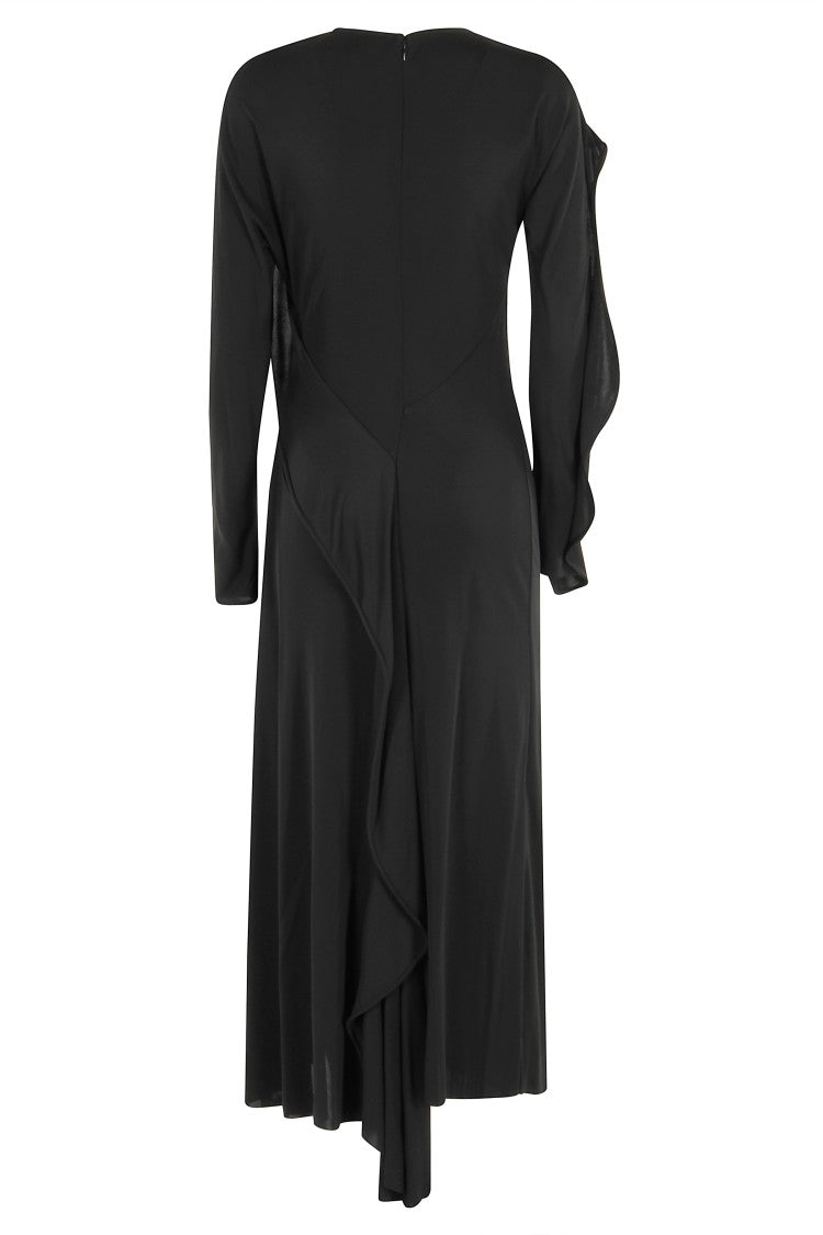 Victoria Beckham Asymmetrical Long Sleeve Draped Jersey Dress