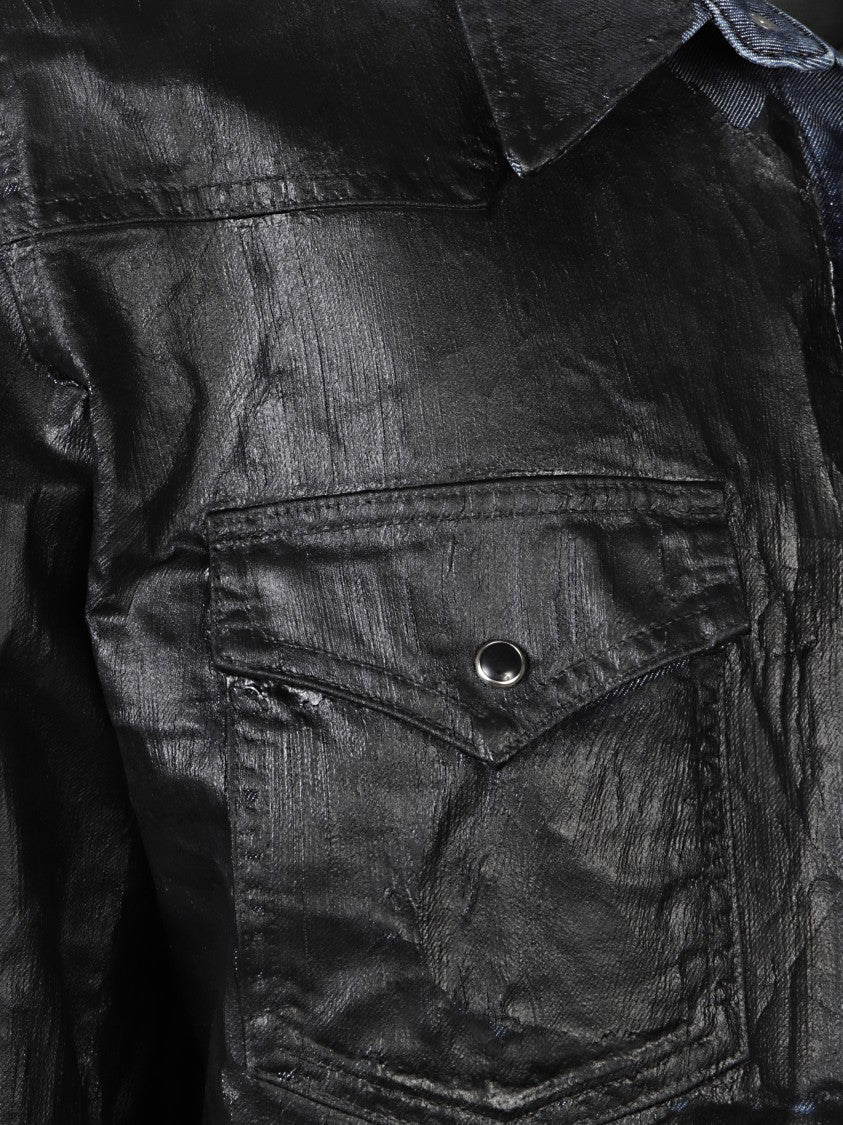 Mm6 By Maison Margiela Textured Black Cotton Shirt With Snap Button Closure