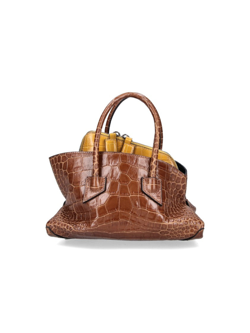 The Attico Structured Handbag With Glossy Crocodile-Embossed Texture