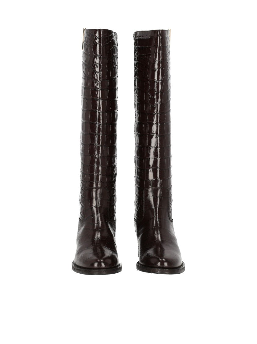 Via Roma 15 Croco Embossed Leather Knee-High Boots