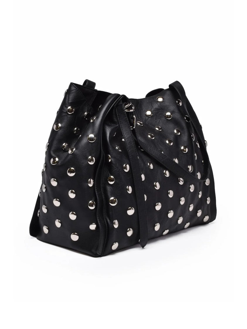 Ermanno Firenze Vera Studded Shoulder Bag With Magnetic And Zip Closure
