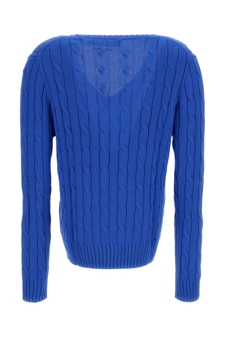 Polo Ralph Lauren V-Neck Cable Knit Sweater With Ribbed Cuffs And Signature Embroidery