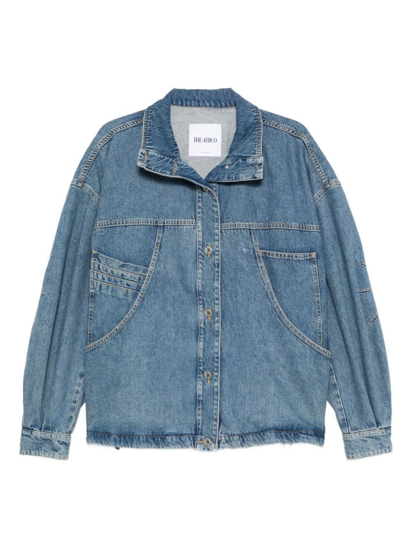 The Attico Boxy Oversized Denim Jacket With Curved Pockets