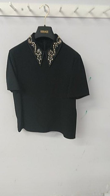 Versace Short-Sleeved Satin Top With Pointed Collar