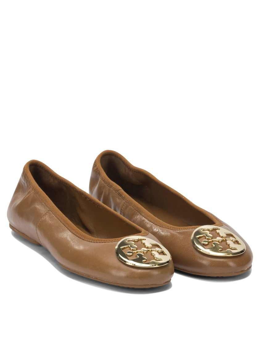 Tory Burch Leather Ballerinas With Metallic Emblem Detail