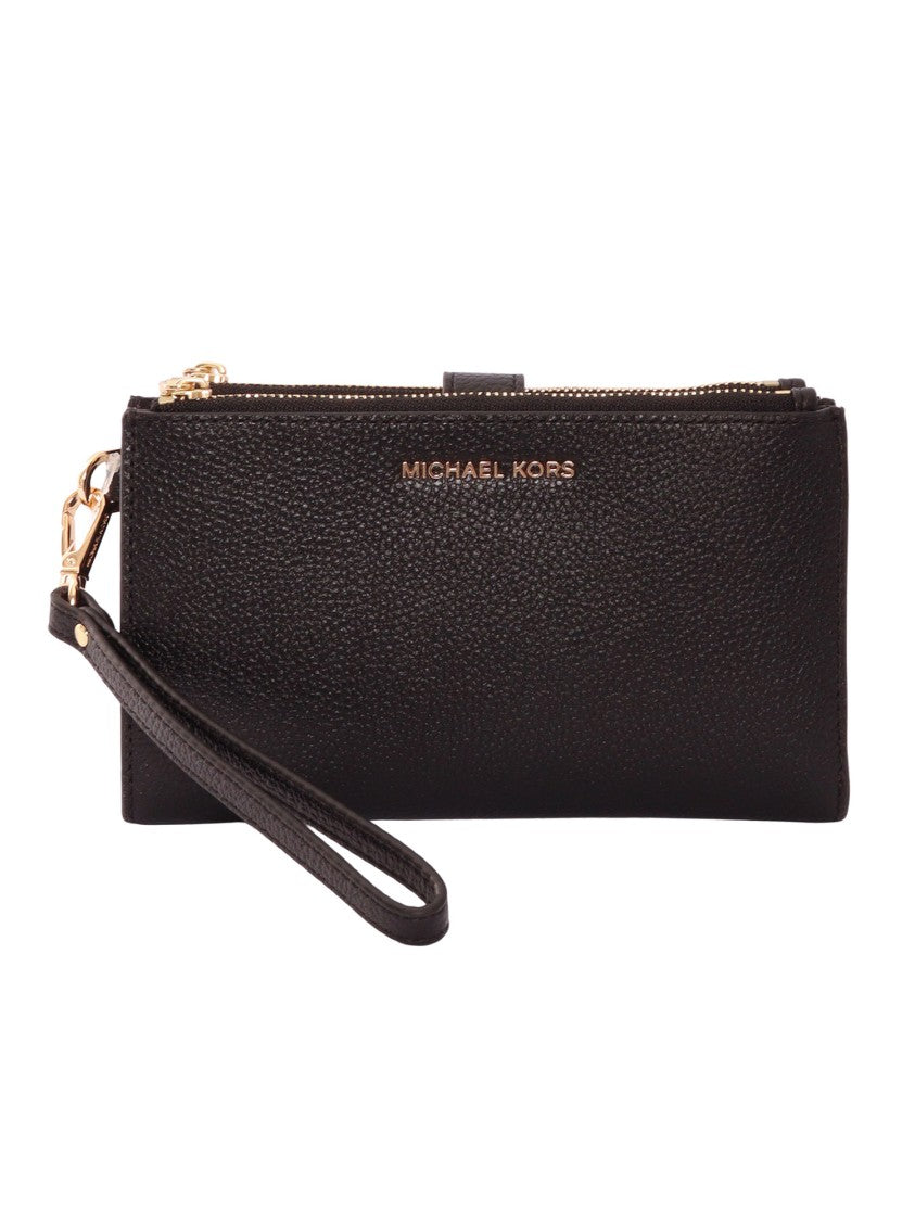Michael Kors Black Cow Leather Double Zip Wristlet Pouch