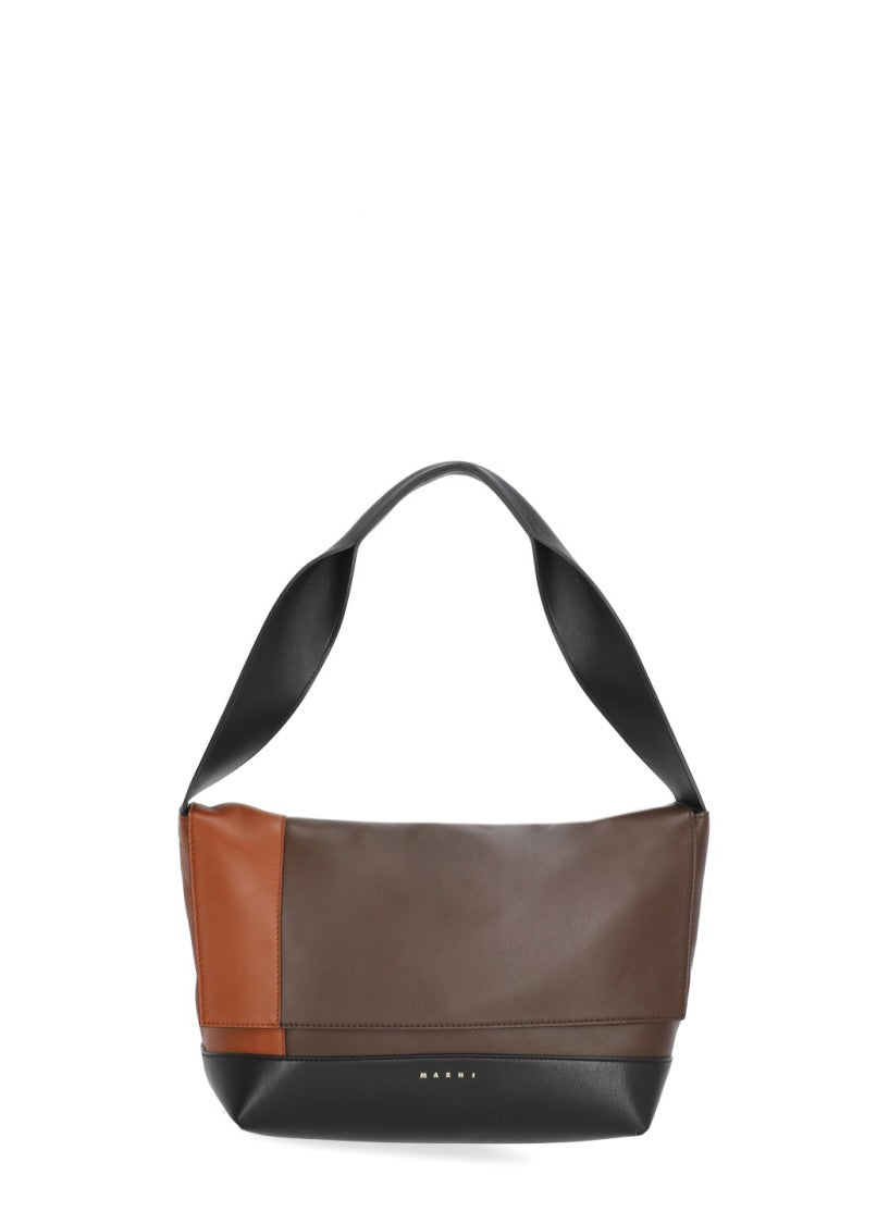 Marni Color-Block Gold Logo Leather Shoulder Bag