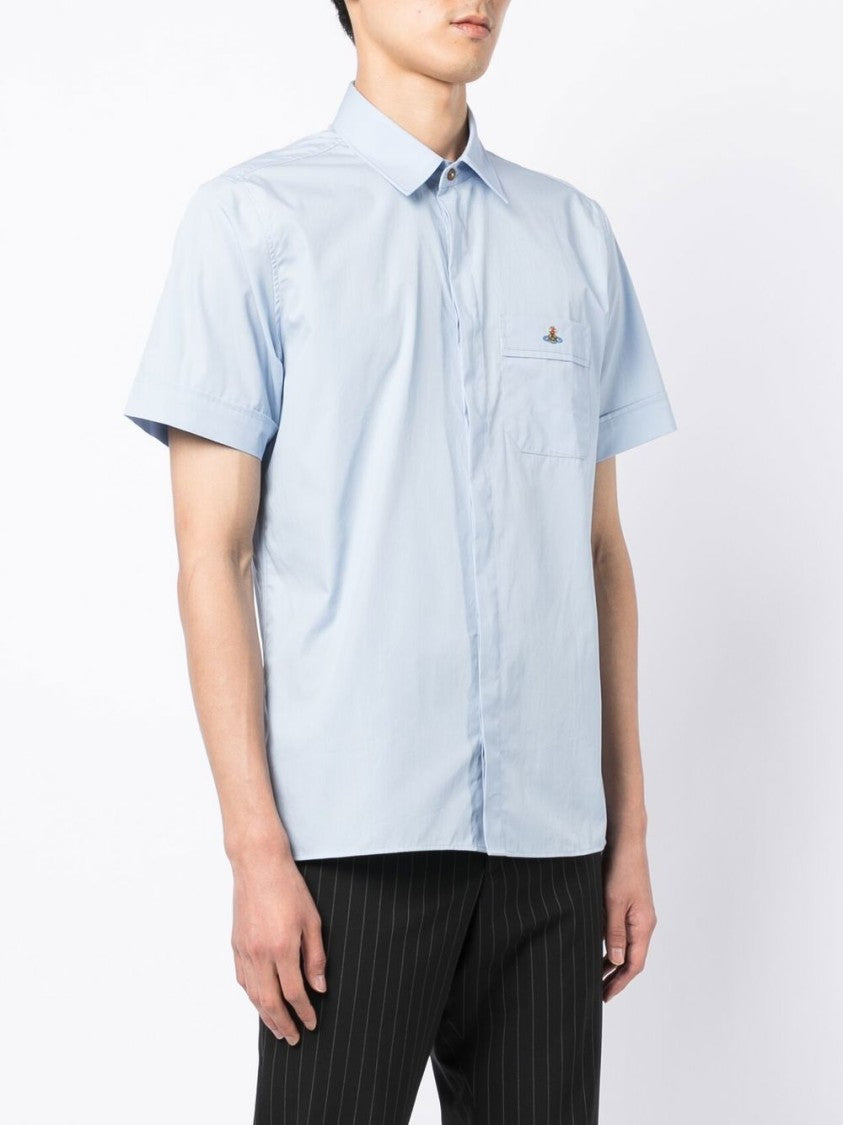 Vivienne Westwood Light Blue Cotton Shirt With Signature Orb Logo Embroidery
