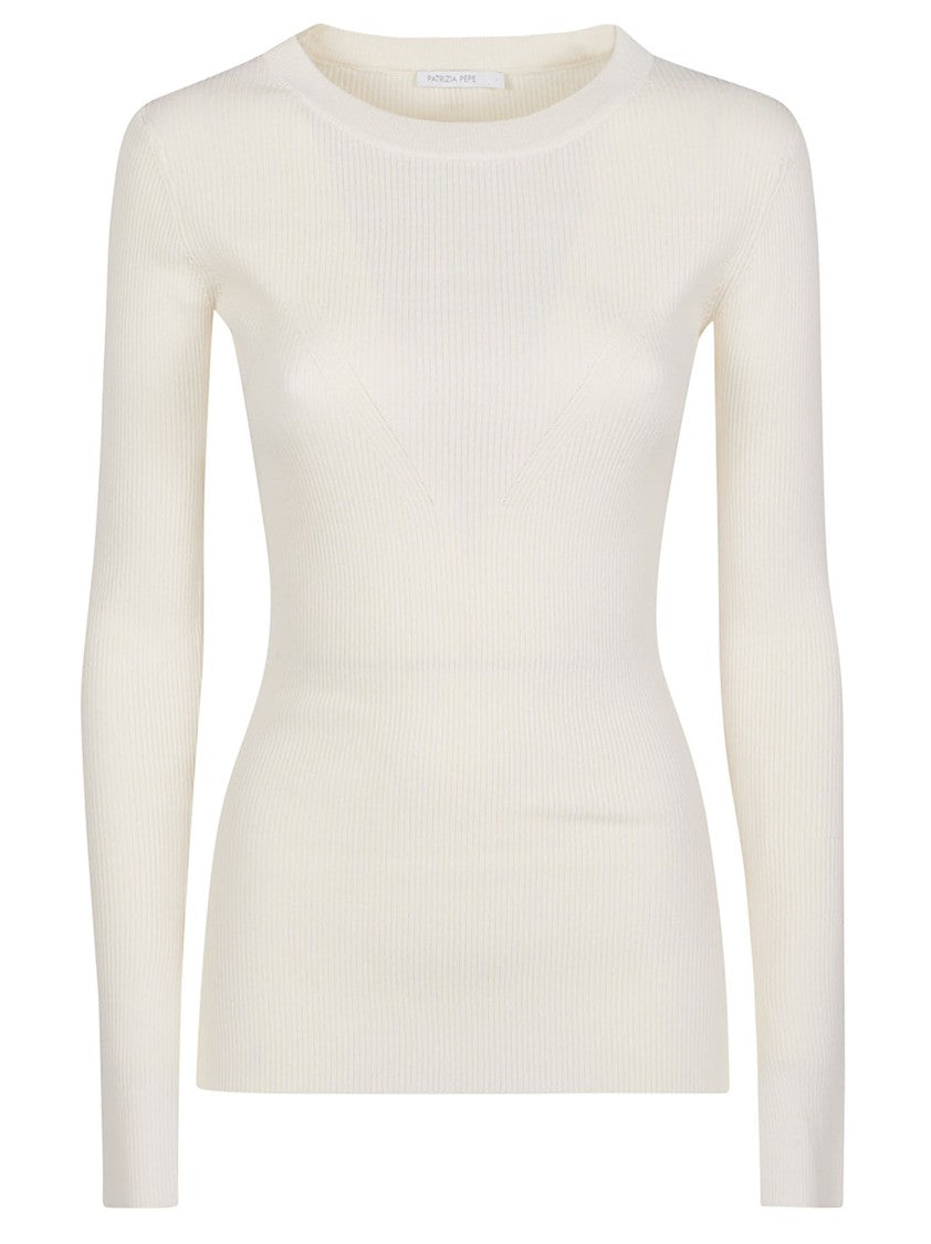 Patrizia Pepe Long Sleeve Round Neck Fitted Viscose-Blend Sweater