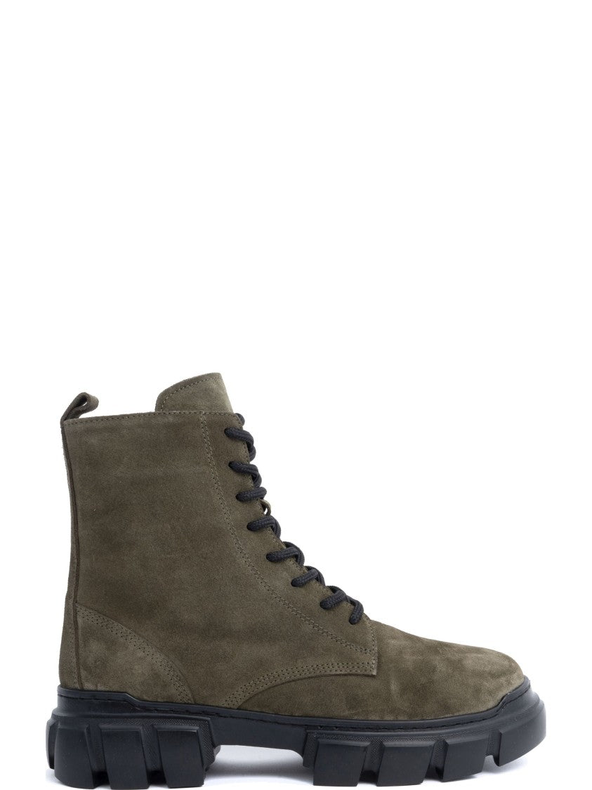 Sergio Moretti Flat Green Leather Ankle Boots