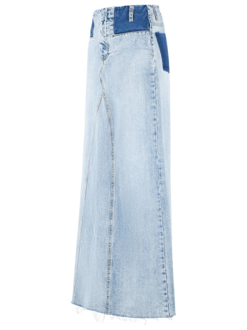 Maison Margiela Denim Maxi Skirt With Iconic White Stitching And Raw Hem