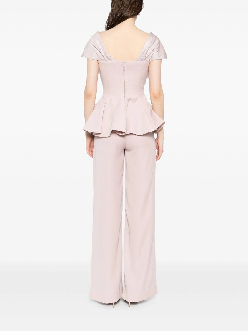 Saiid Kobeisy Draped Off-Shoulder Bow Top With Tailored Straight-Cut Pants
